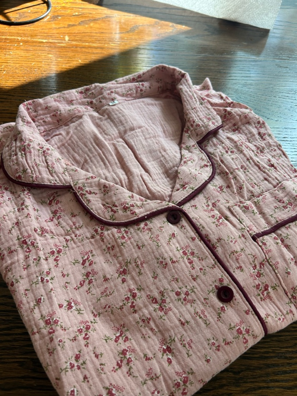 Bridesmaid Pajamas!! Pink Floral Quilted Pajama Top with Burgundy Piping